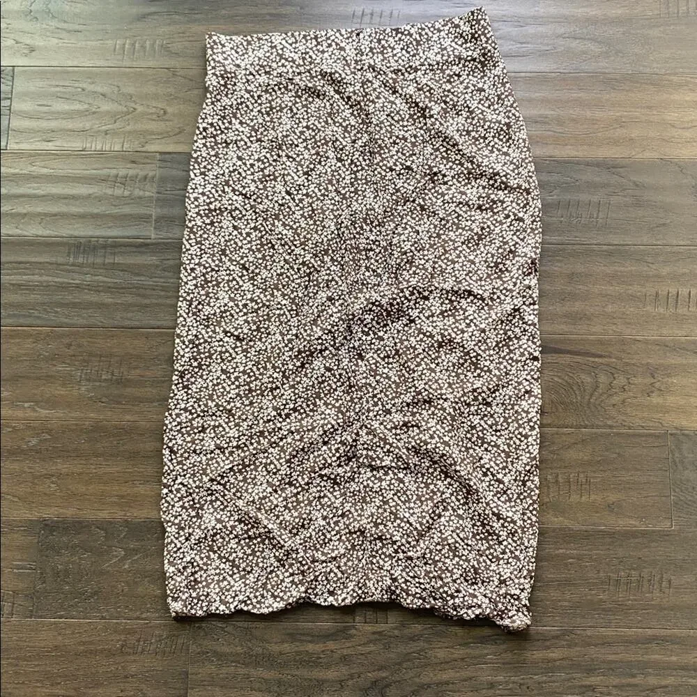 SHEIN Curve Ruffle Pencil Skirt Womens Sz XL Brown Floral Side Slit